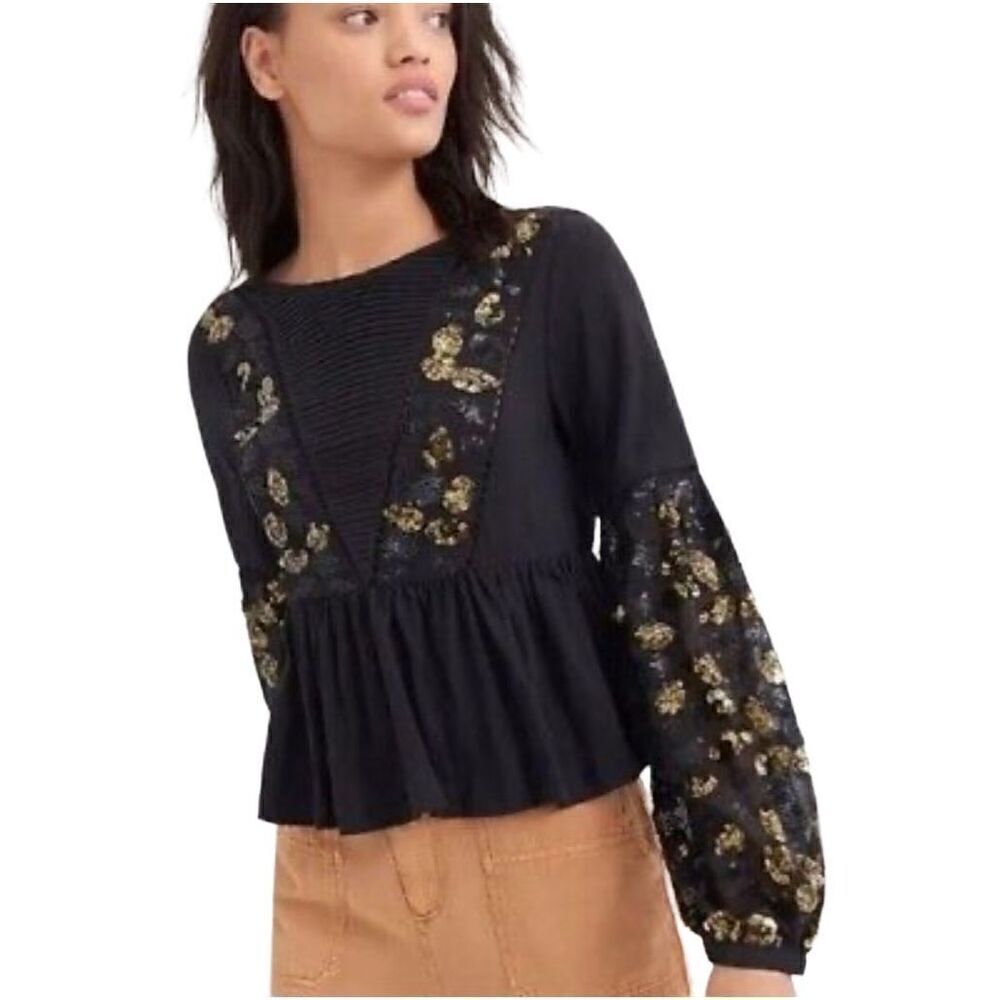 Anthropologie Neale Sequined Peplum Top, Small. Witchy